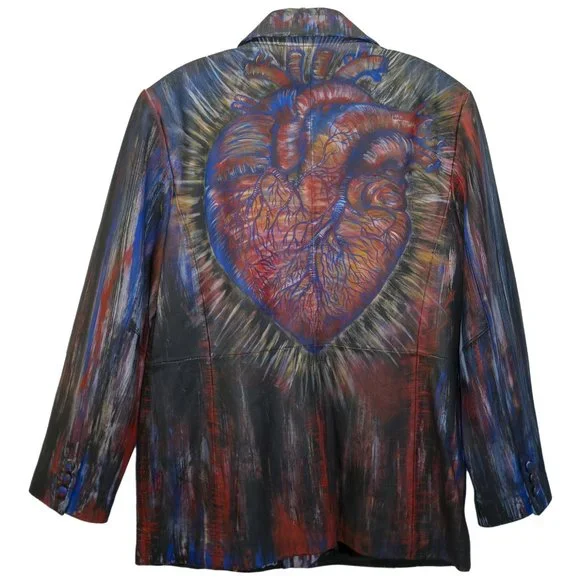 Up-cycled Terrry Lewis Leather Jacket Size LG - Hand Painted by Skye De La Rosa